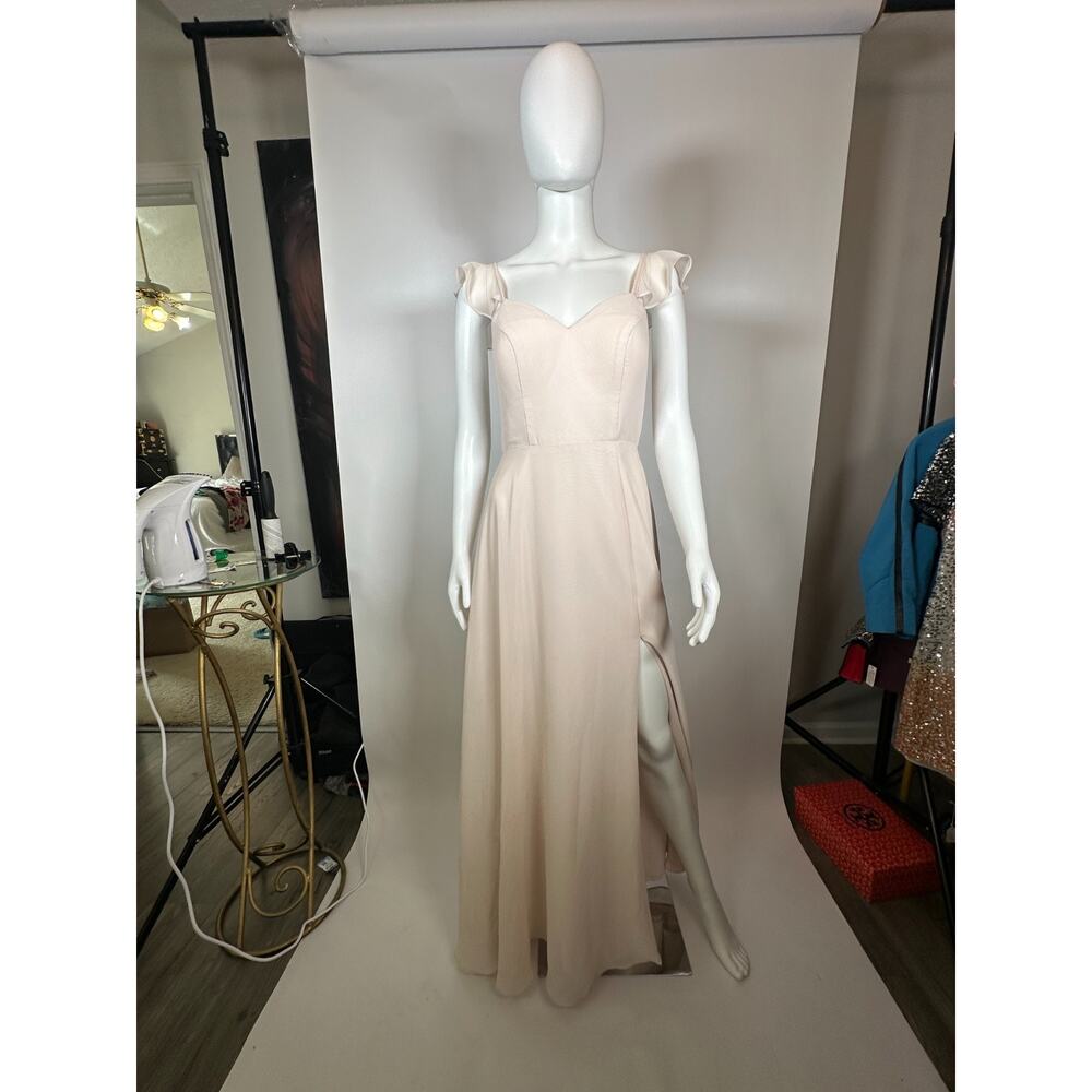 Azazie Blush Pink Bridesmaid Dress Size A6 Sweetheart Chiffon Maxi Gown - Picture 2 of 7